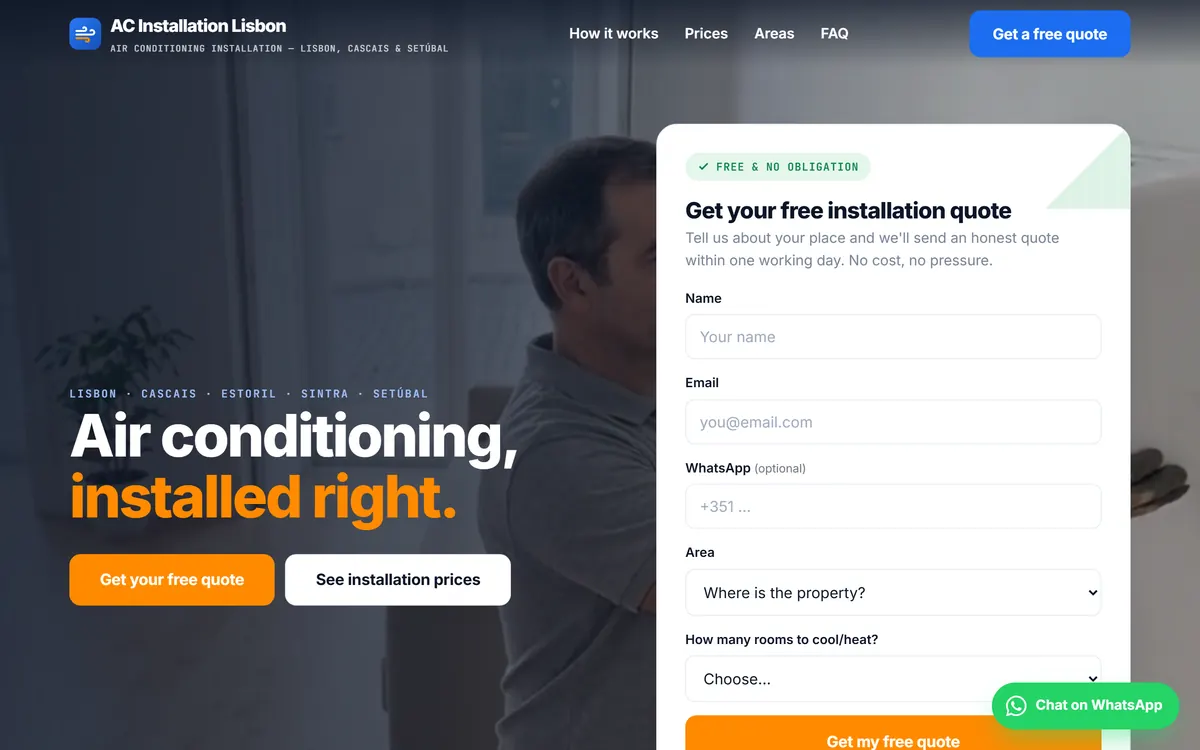 Schermafbeelding van de website acinstallationlisbon.pt