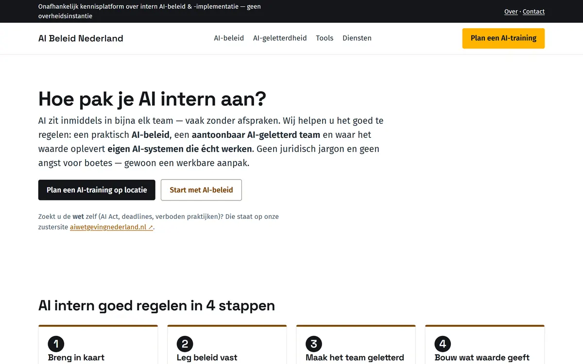 Schermafbeelding van de website aibeleidnederland.nl
