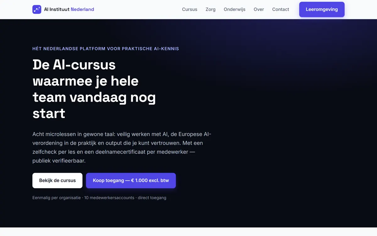 Schermafbeelding van de website aiinstituutnederland.nl