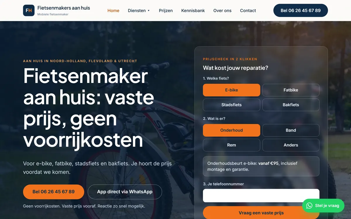 Schermafbeelding van de website fietsenmakersaanhuis.nl