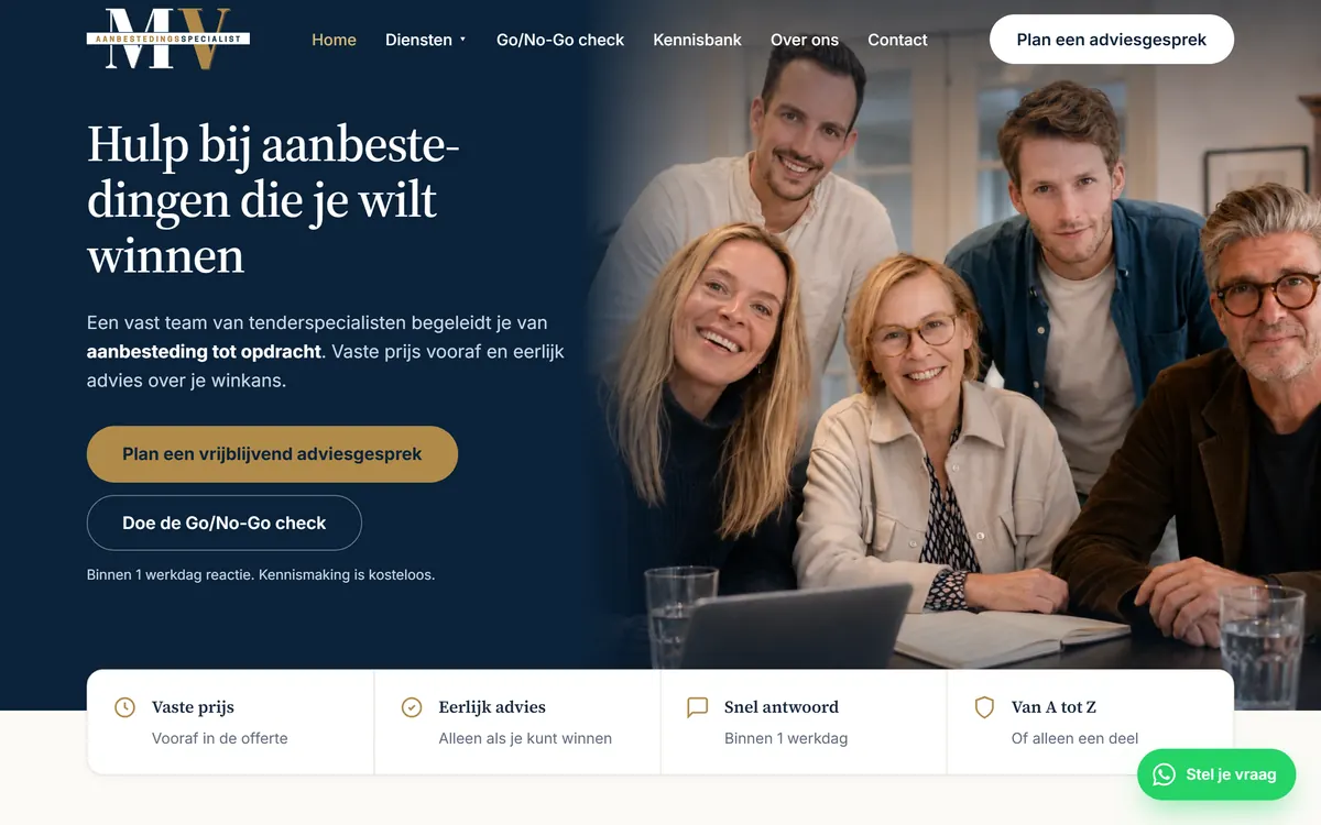 Schermafbeelding van de website mv-aanbesteding.nl